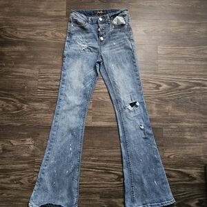Indigo Rein Distressed Light Blue Flare Jeans Size 7